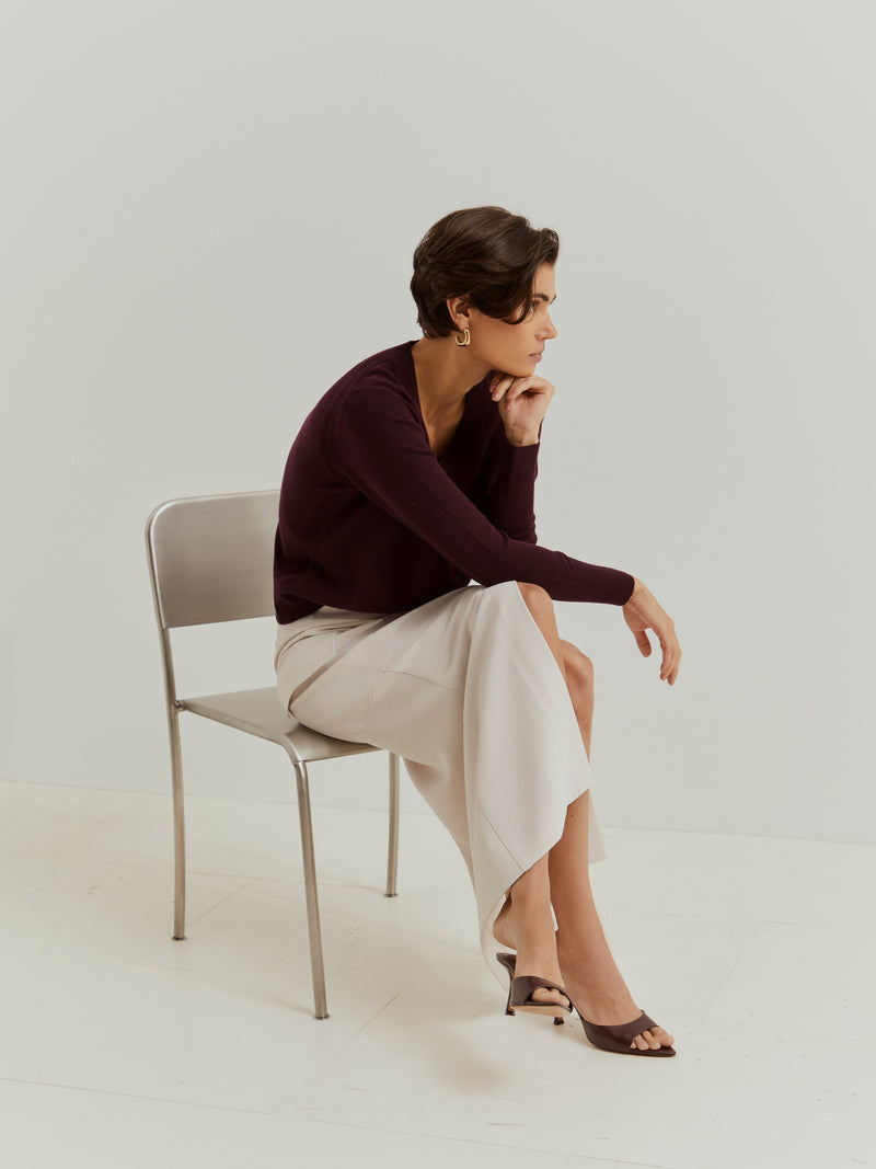 Camisola de lã decote em V