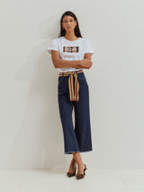 Calças culotte regular fit com cinto