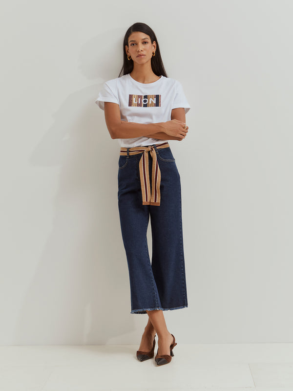 Calças culotte regular fit com cinto