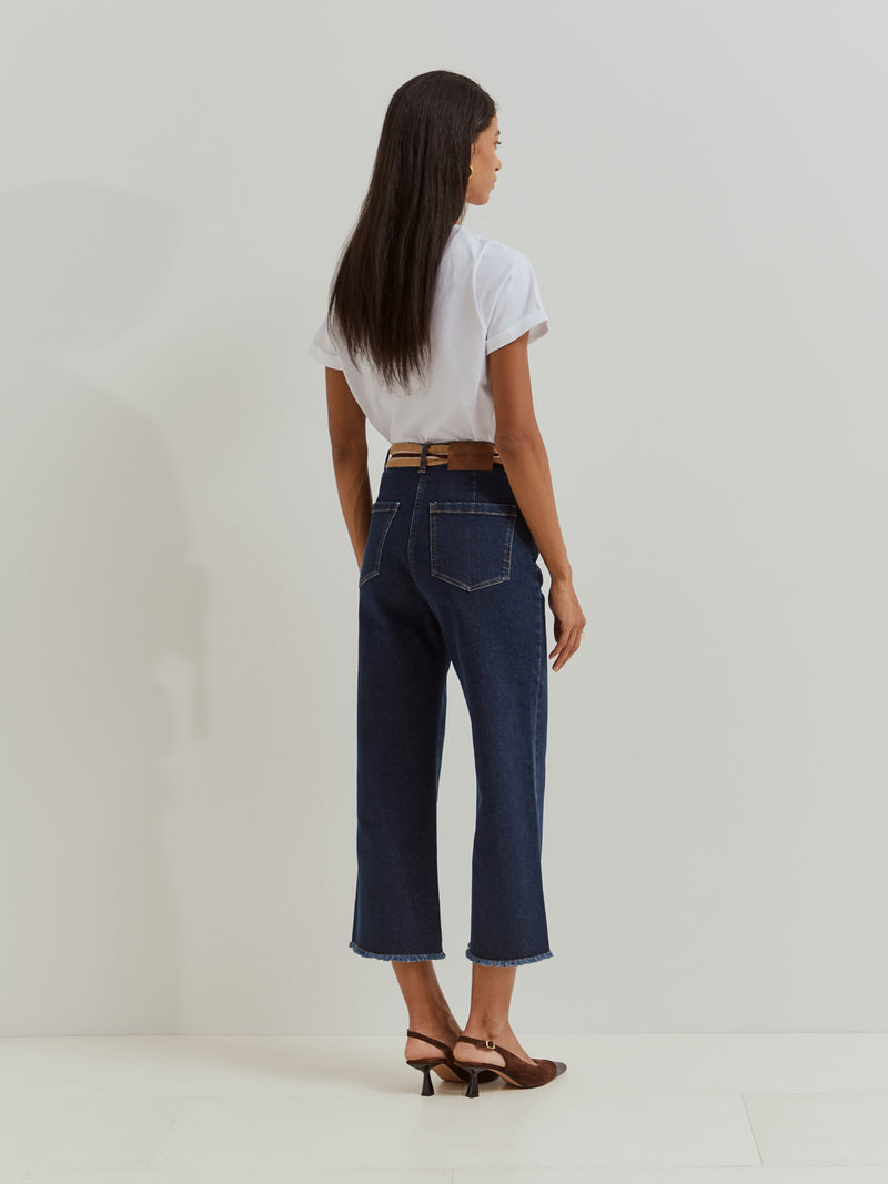 Calças culotte regular fit com cinto