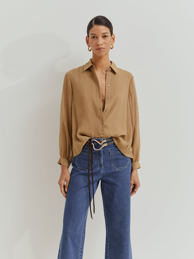 Camisa curta fluida em liocel