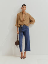 Camisa curta fluida em liocel