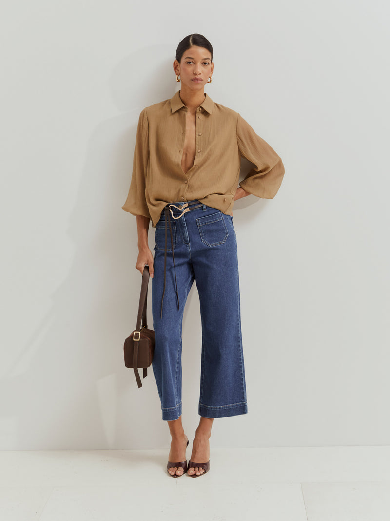 Camisa curta fluida em liocel