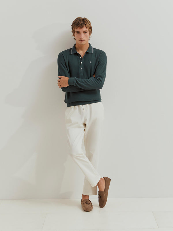 Polo manga comprida em pique regular fit
