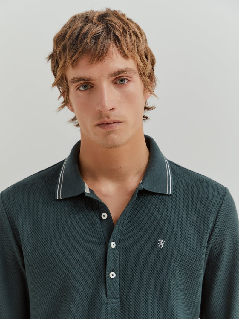 Polo manga comprida em pique regular fit