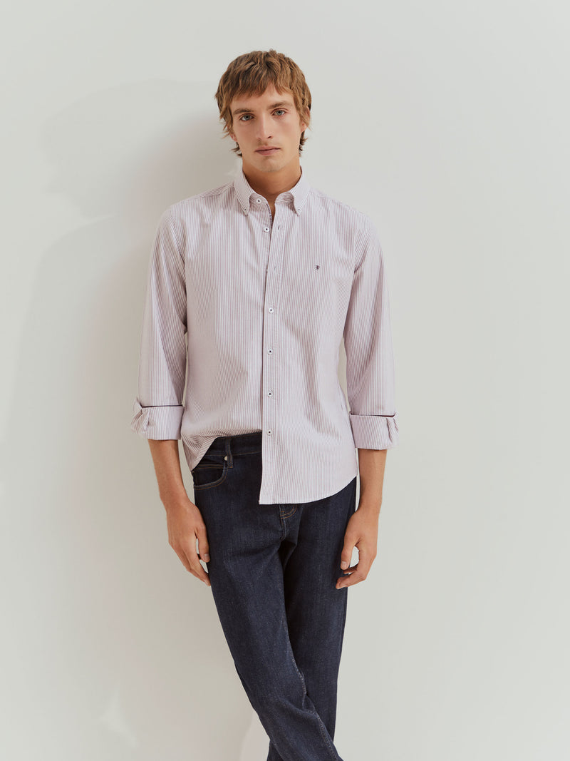 Camisa slim fit de algodão às riscas