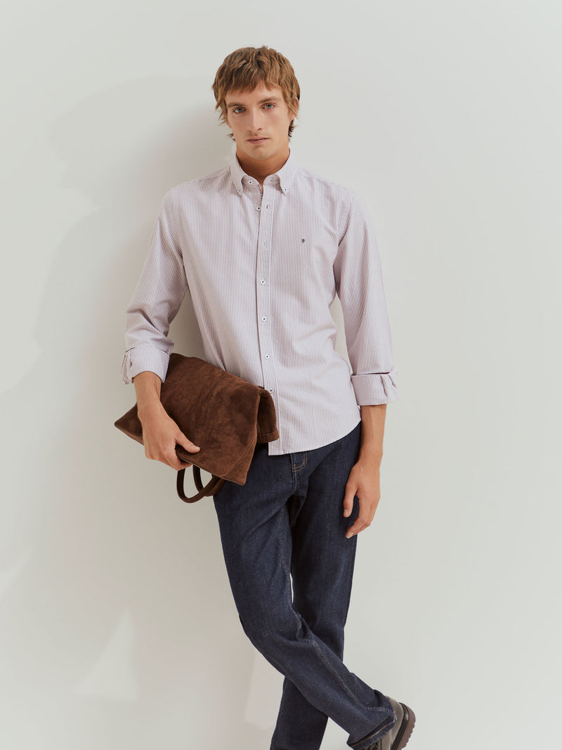 Camisa slim fit de algodão às riscas