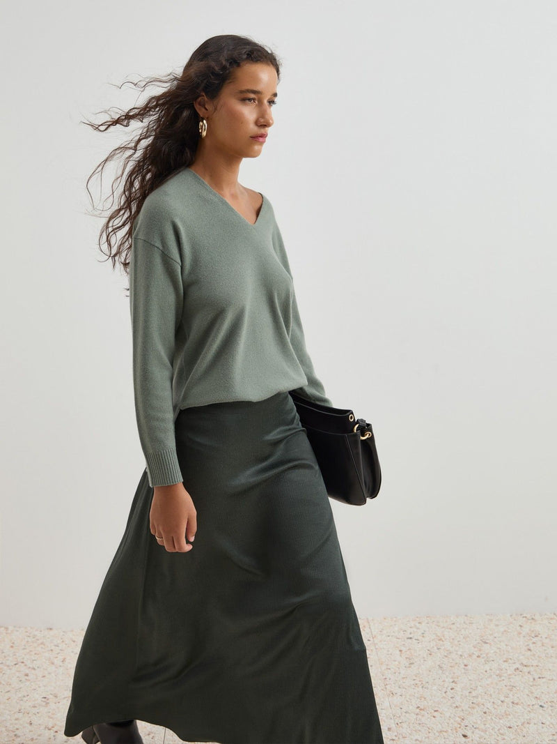 Camisola de lã decote em V