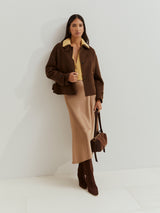 Casaco curto mistura de lã