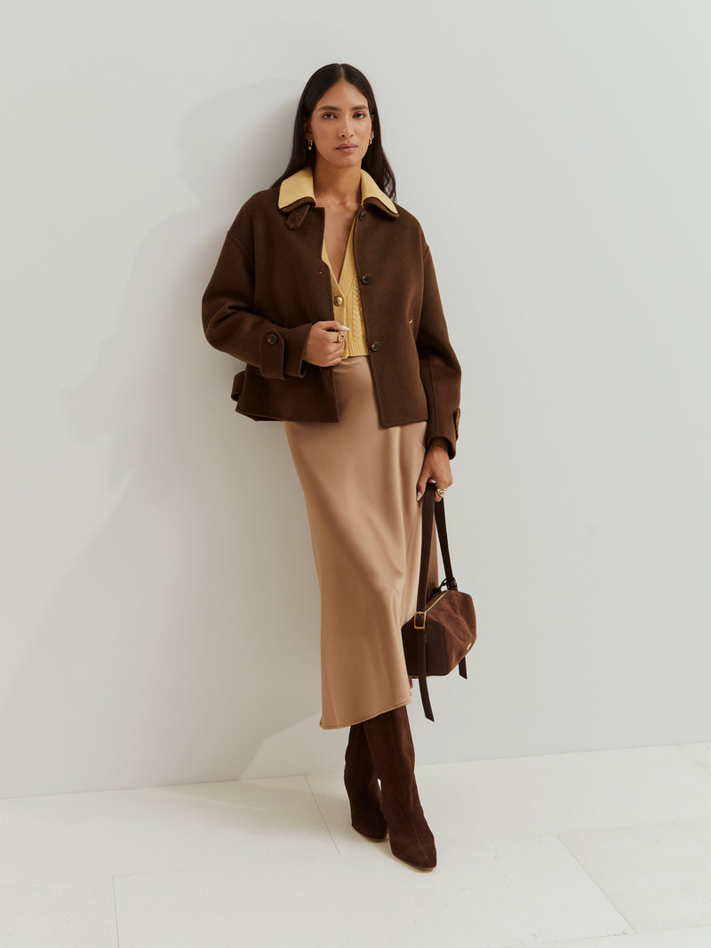 Casaco curto mistura de lã