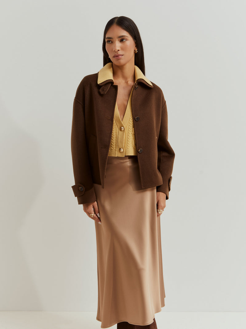 Casaco curto mistura de lã