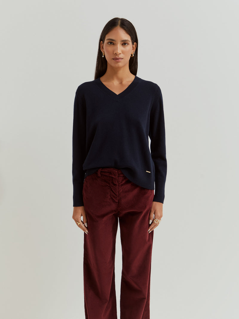 Camisola de lã decote em V