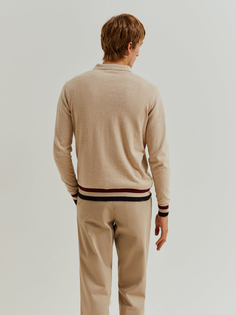 Polo de manga comprida com algodão e caxemira