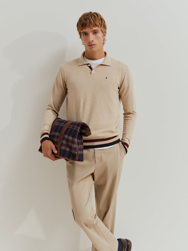 Polo de manga comprida com algodão e caxemira