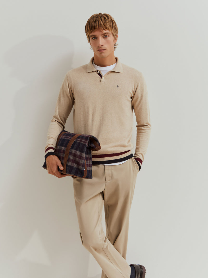 Polo de manga comprida com algodão e caxemira