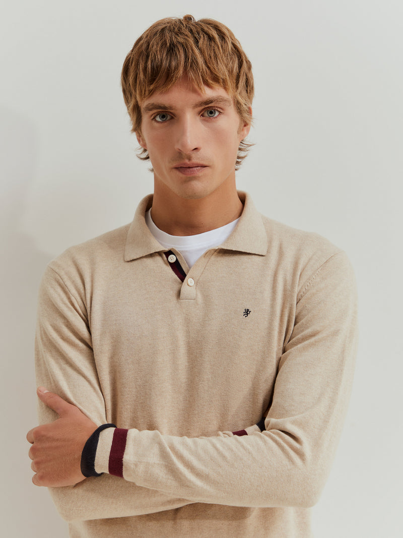 Polo de manga comprida com algodão e caxemira