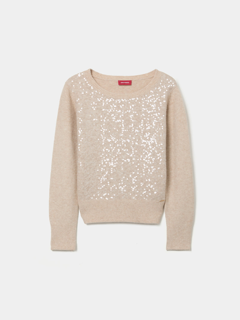 Camisola de malha tricotada com Lantejoulas