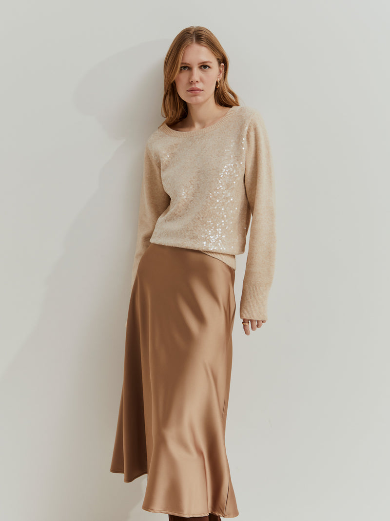 Camisola de malha tricotada com Lantejoulas