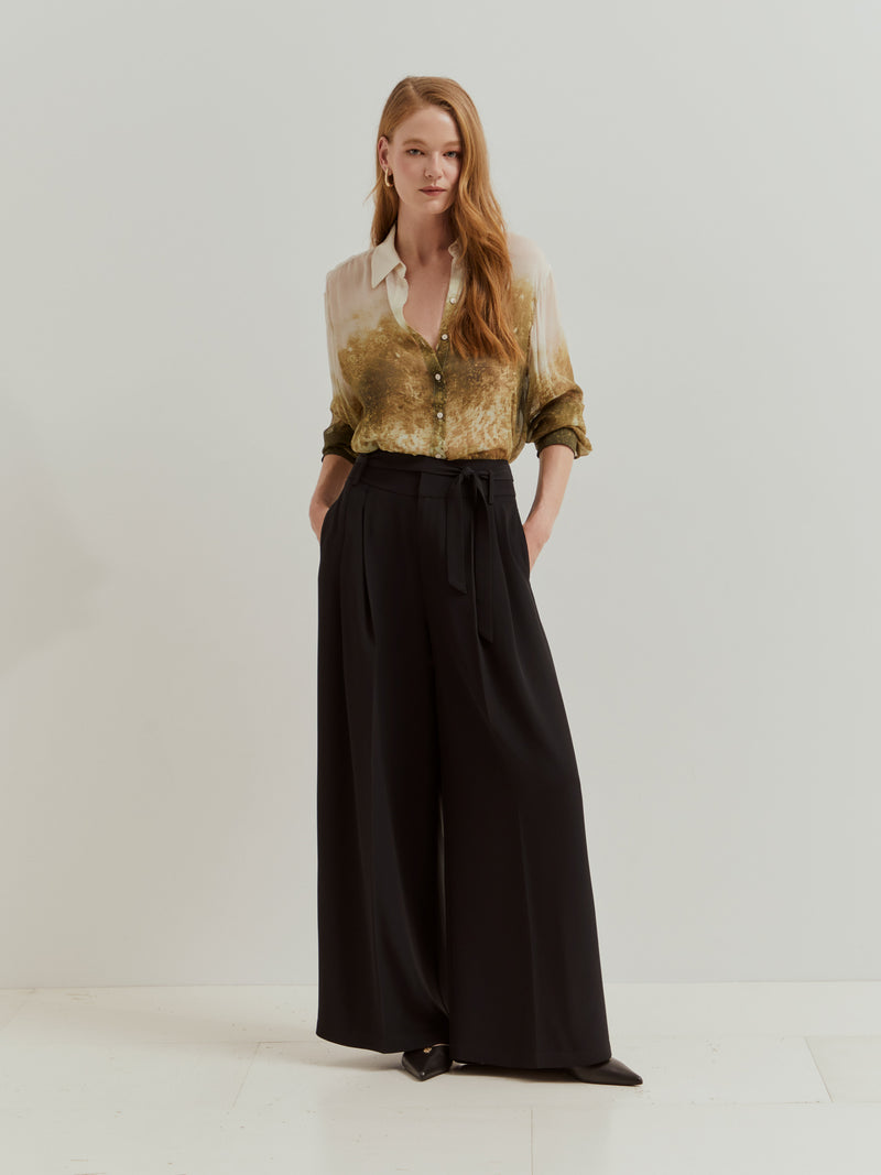 Calças wide leg de Cintura Subida