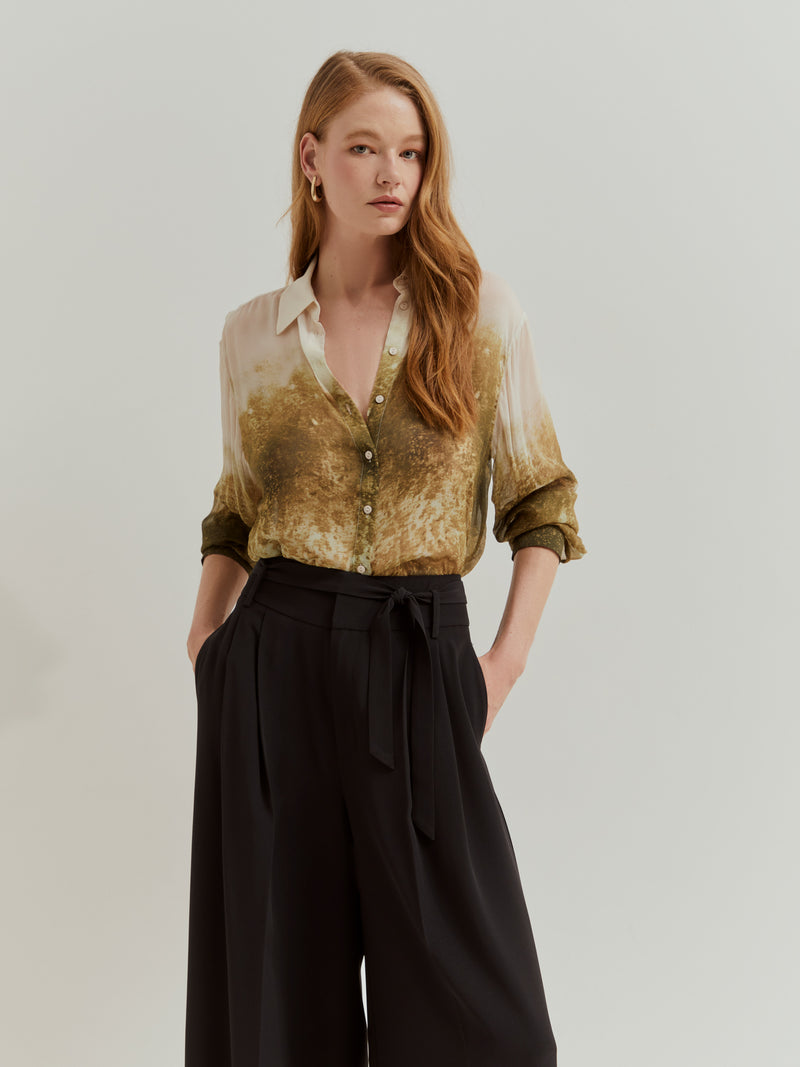 Calças wide leg de Cintura Subida