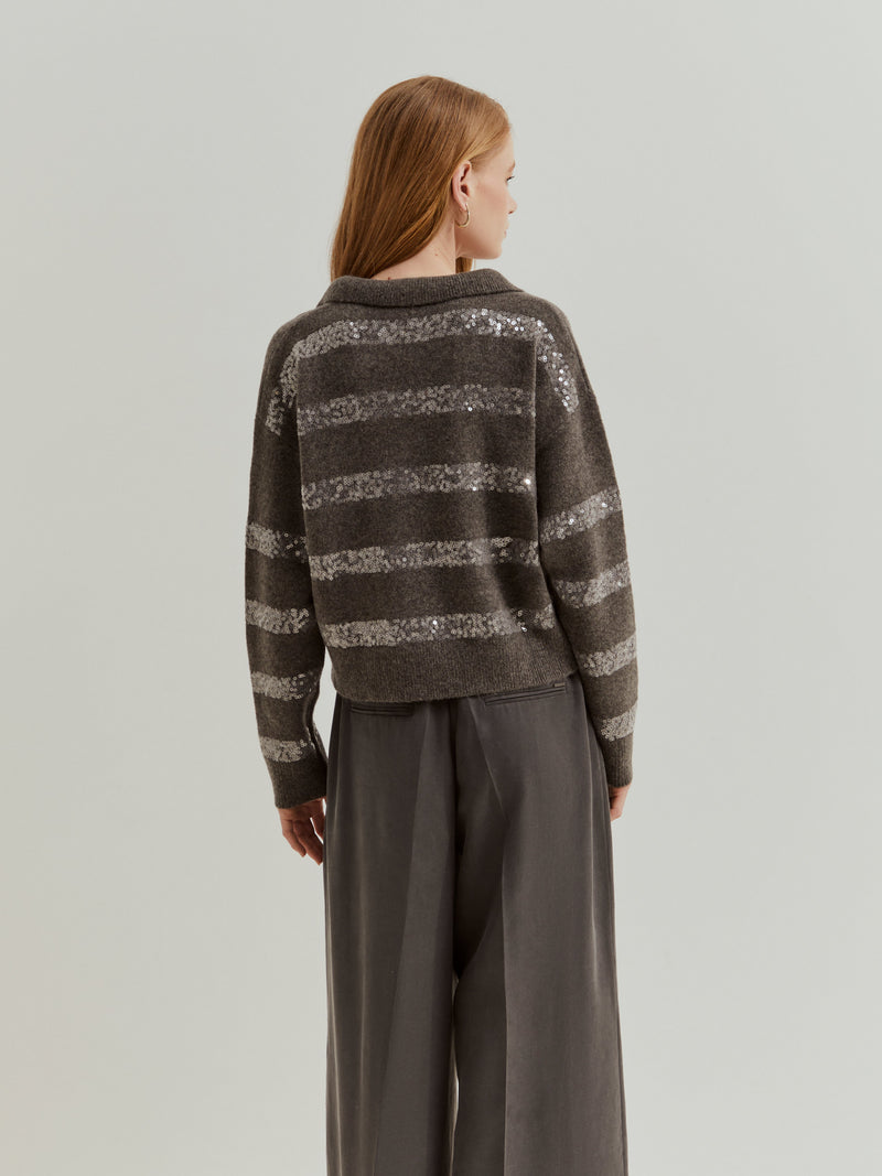 Camisola de malha às riscas em lantejoulas