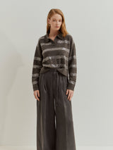 Camisola de malha às riscas em lantejoulas