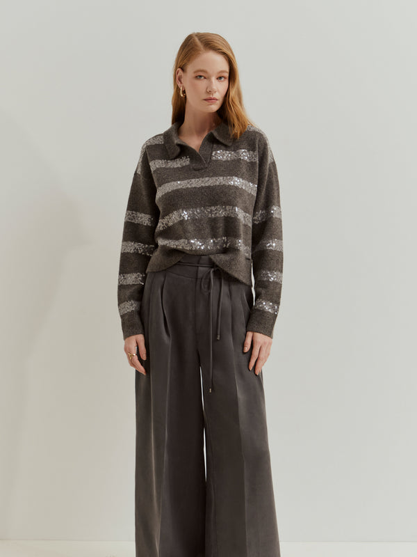 Camisola de malha às riscas em lantejoulas