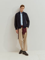 Casaco de manga comprida em malha e camurça