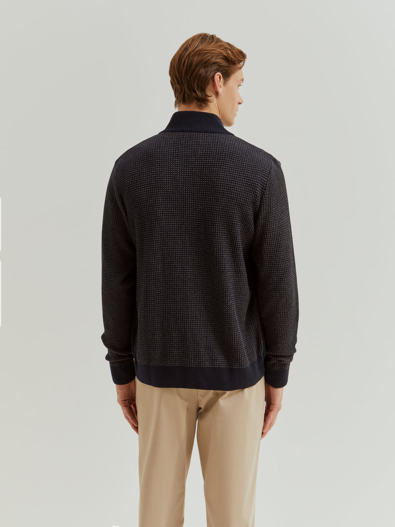 Casaco de manga comprida em malha e camurça