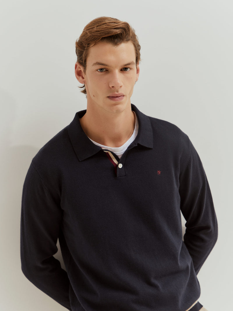 Polo de manga comprida com algodão e caxemira