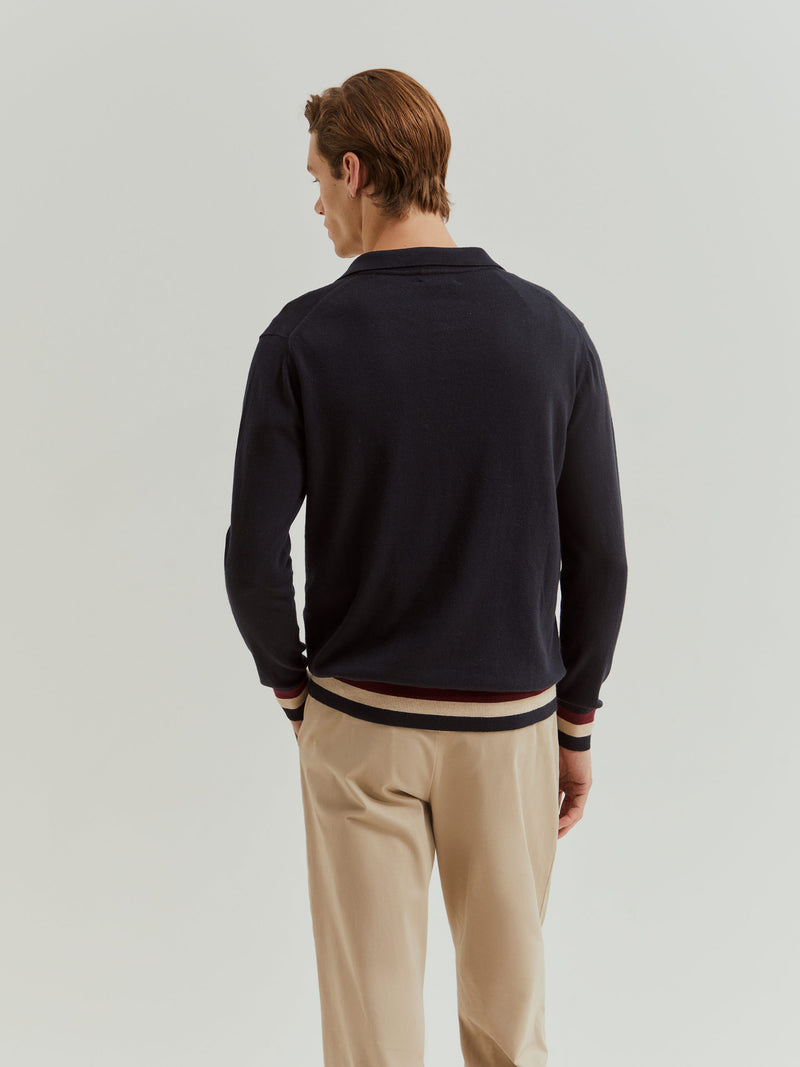 Polo de manga comprida com algodão e caxemira