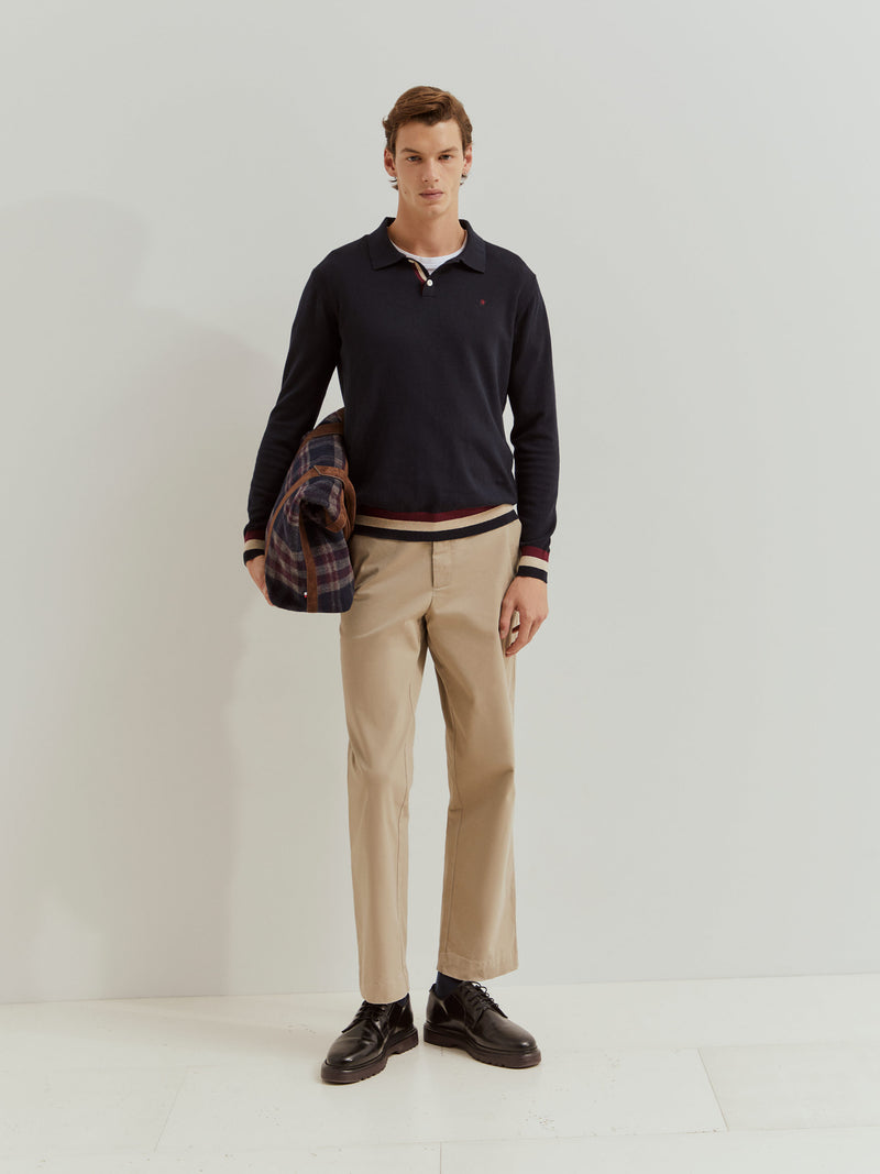 Polo de manga comprida com algodão e caxemira