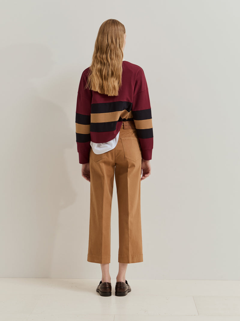 Calças wide leg com cordão tricolor