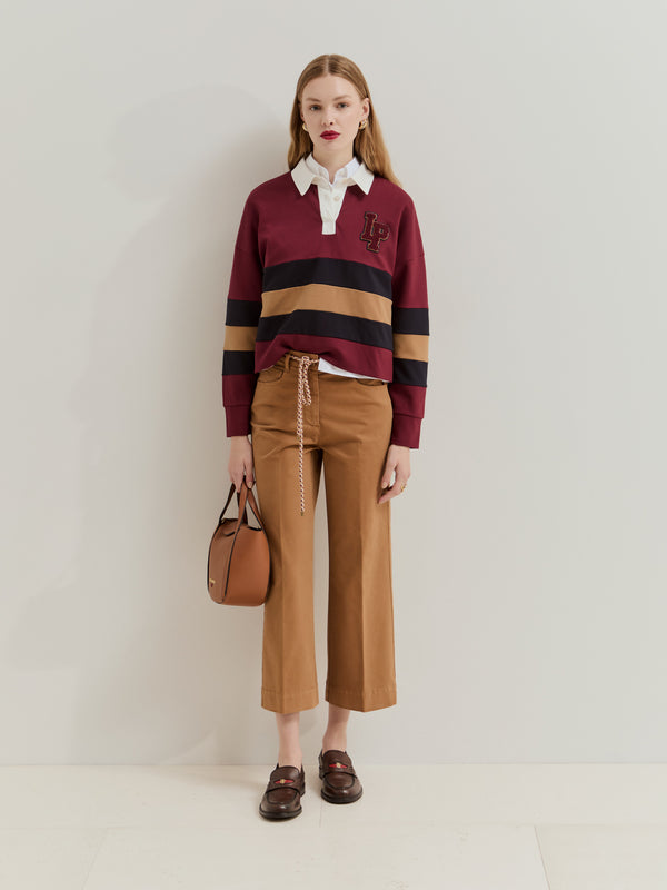 Calças wide leg com cordão tricolor