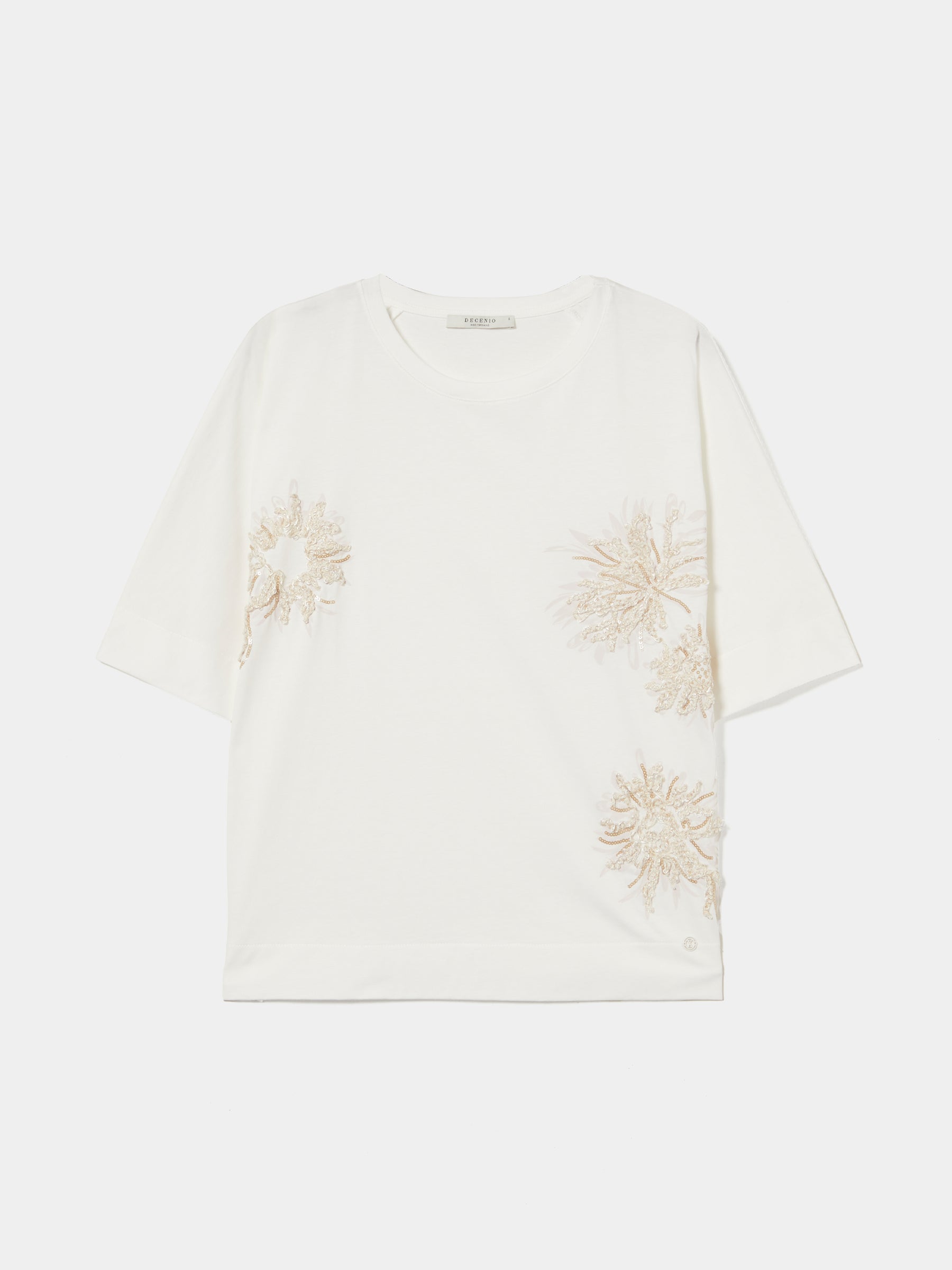 T-shirt de algodão com bordado floral