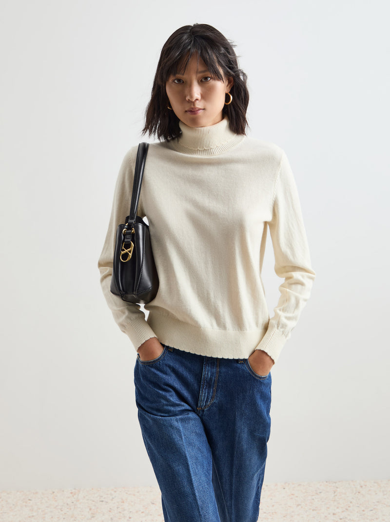 Camisola gola alta em lã e algodão