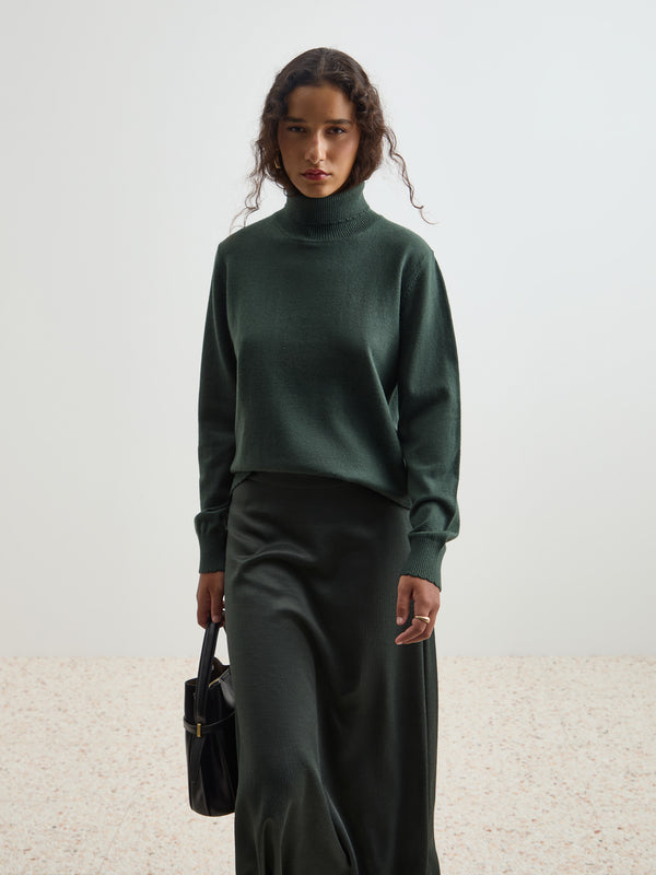 Camisola gola alta em lã e algodão