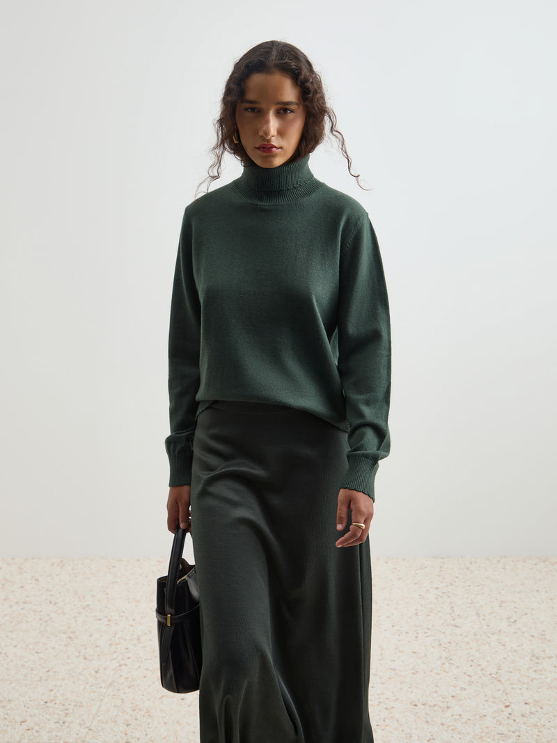 Camisola gola alta em lã e algodão