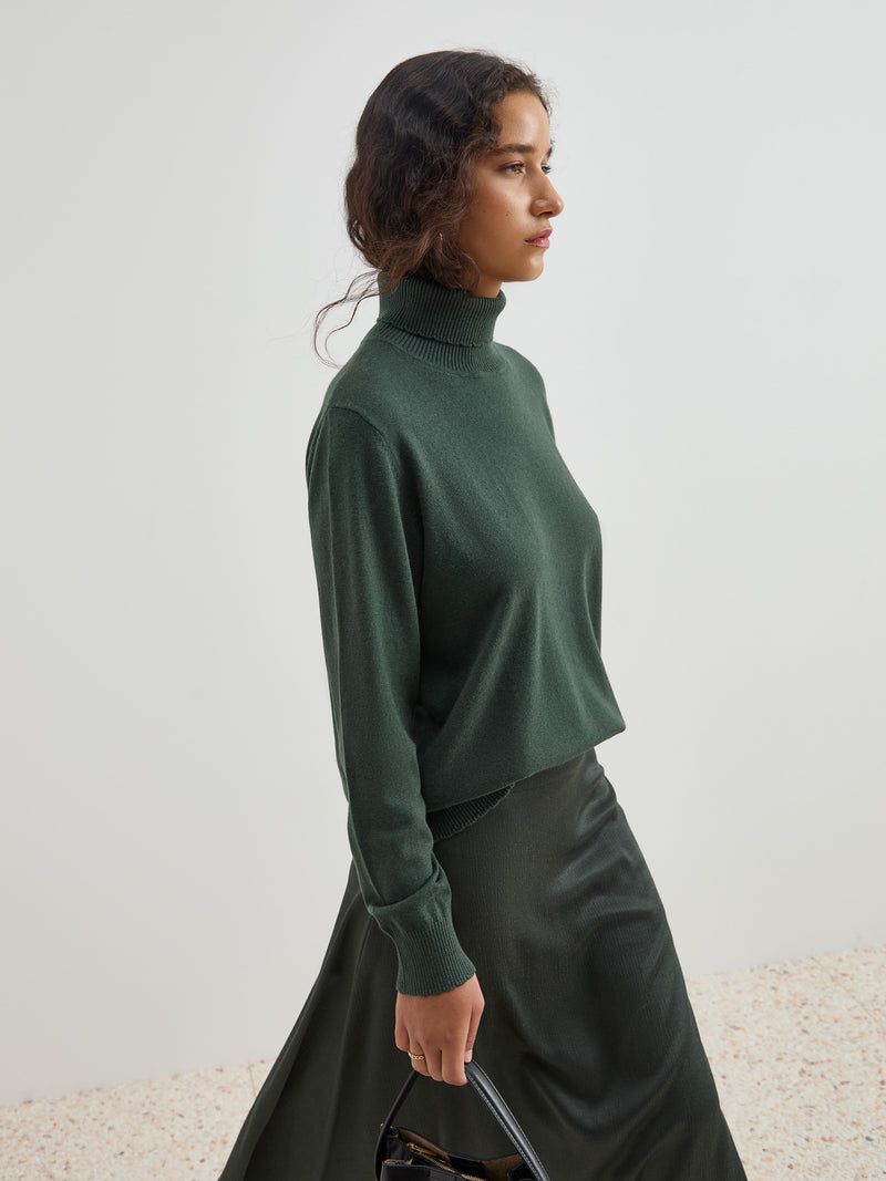 Camisola gola alta em lã e algodão