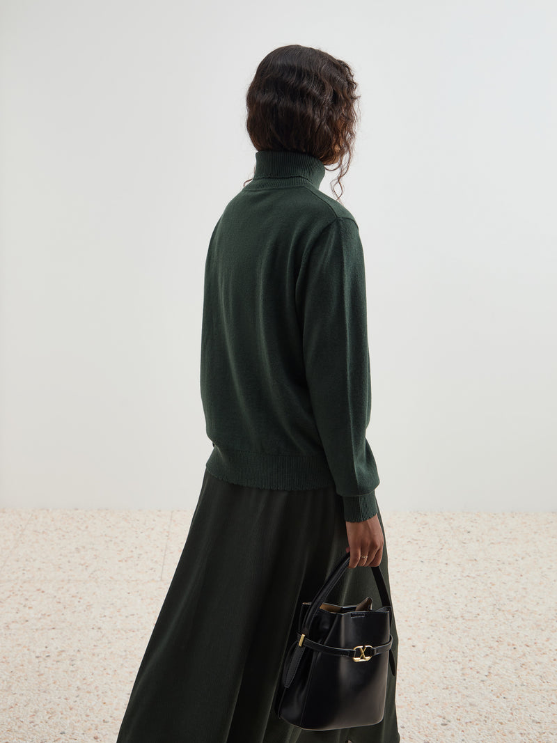 Camisola gola alta em lã e algodão