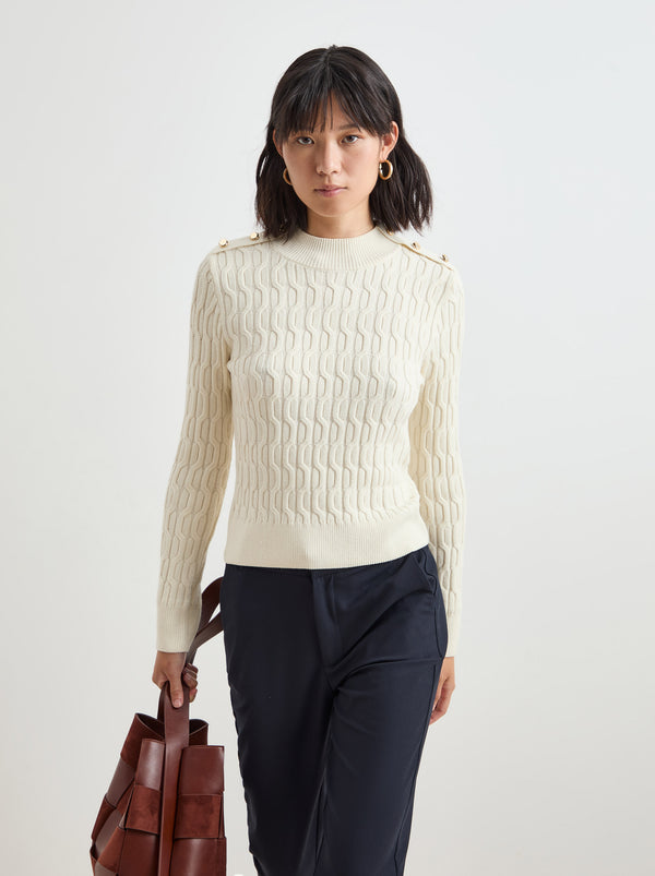 Camisola malha entrançada com botões