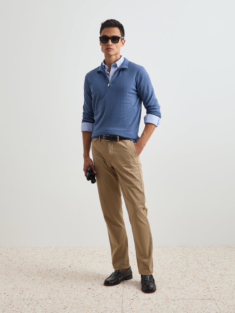 Camisola de algodão e caxemira com fecho