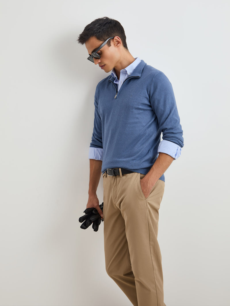 Camisola de algodão e caxemira com fecho