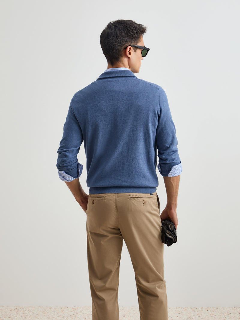 Camisola de algodão e caxemira com fecho