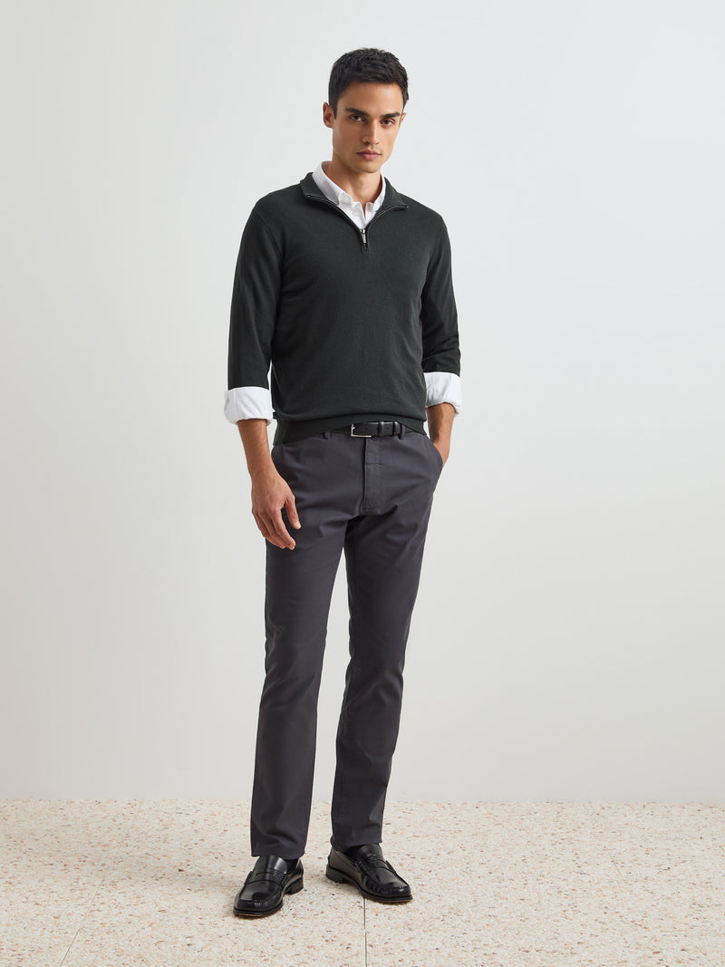 Camisola de algodão e caxemira com fecho