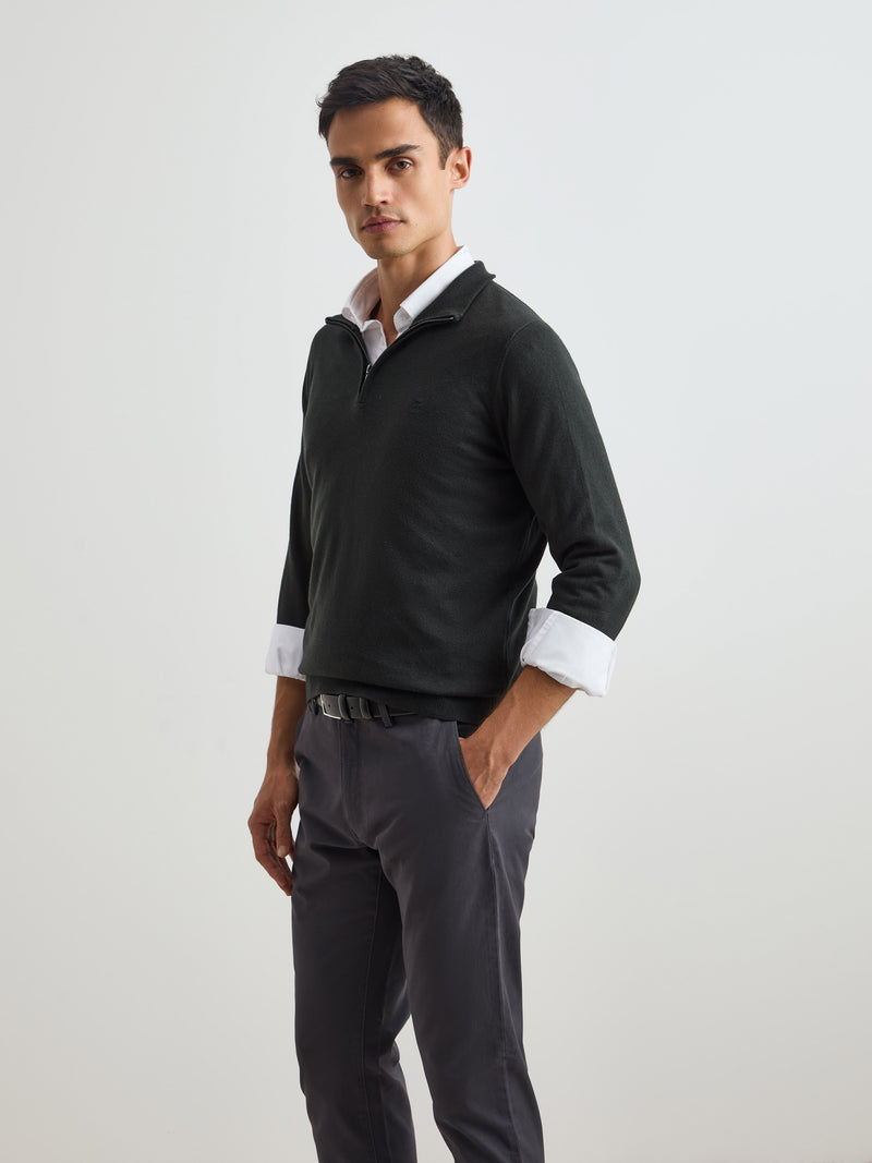 Camisola de algodão e caxemira com fecho