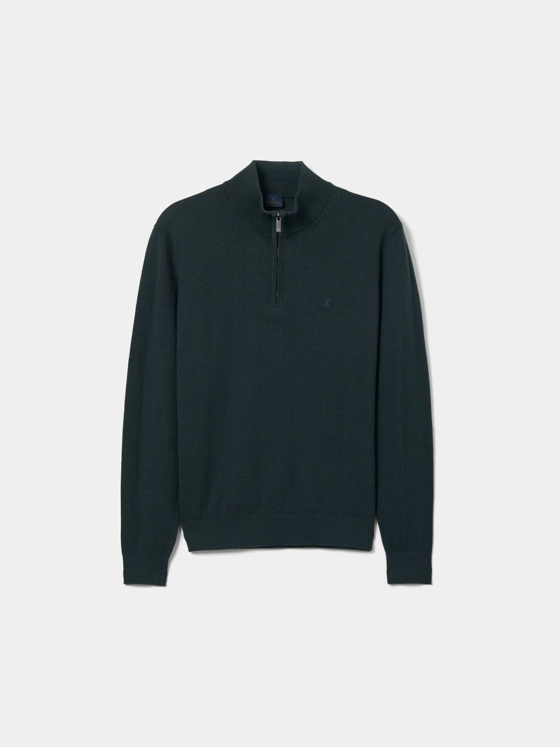 Camisola de algodão e caxemira com fecho