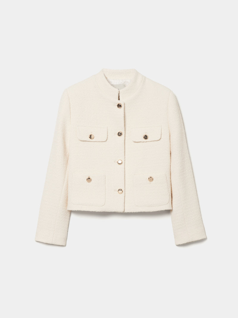 Casaco tweed curto com botões dourados