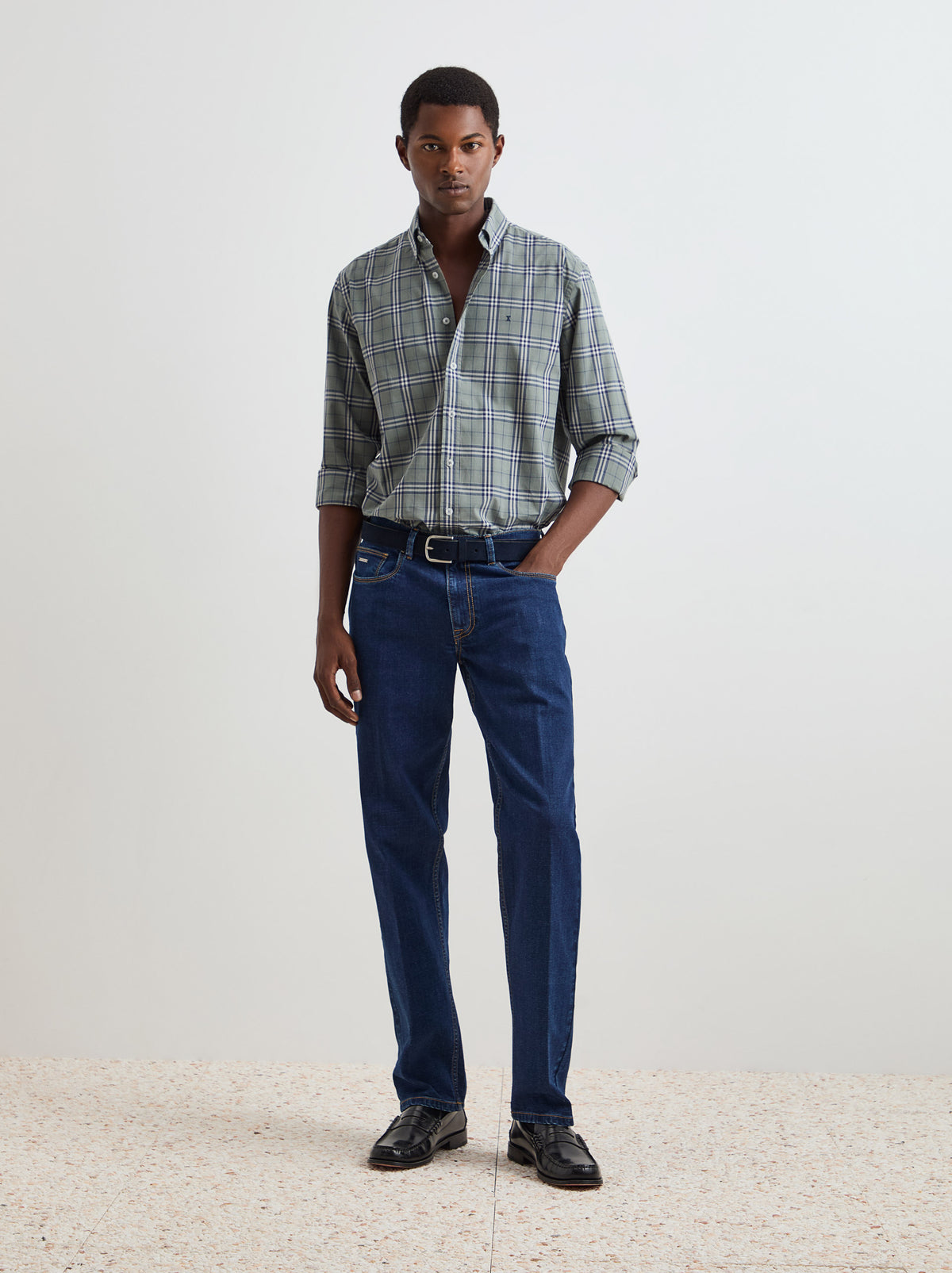 Camisa de algodão ao xadrez regular fit
