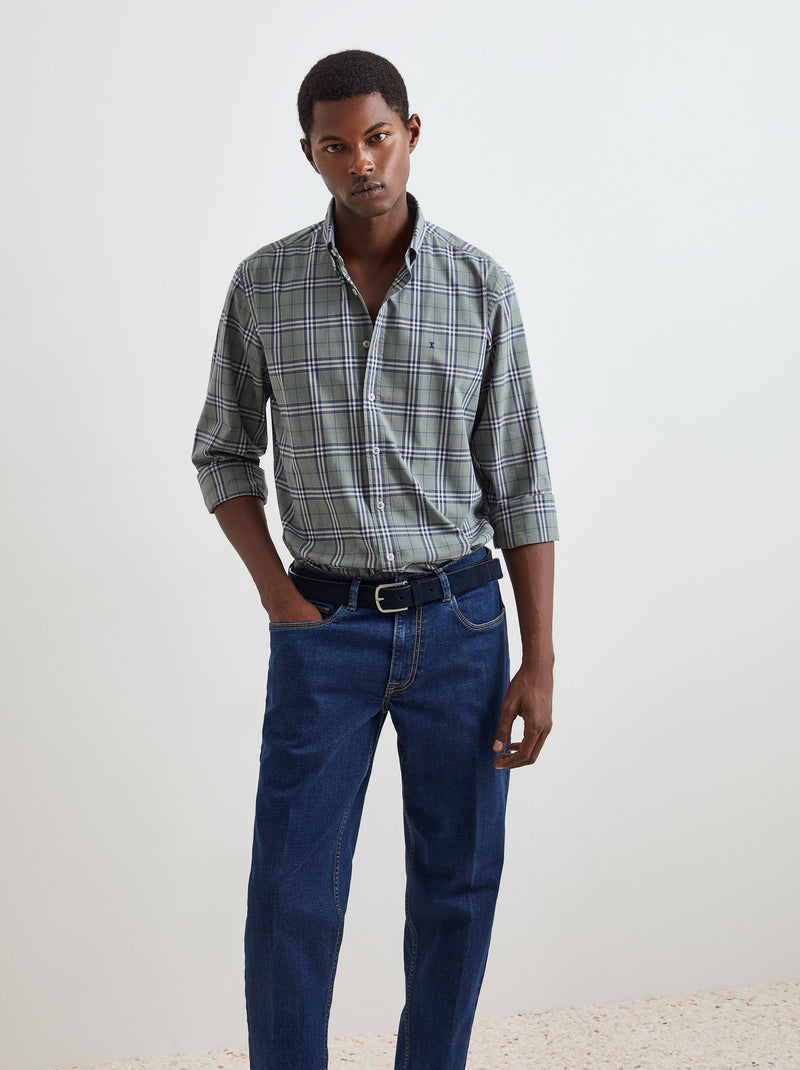 Camisa de algodão ao xadrez regular fit